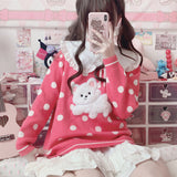 Pastel Gothic Lolita Harajuku Style Clothing Puppy Long Sleeve round Neck Sweater