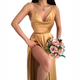 Nina Parker Dresses Sexy Slit Dress Solid Color Backless Suspender Dress