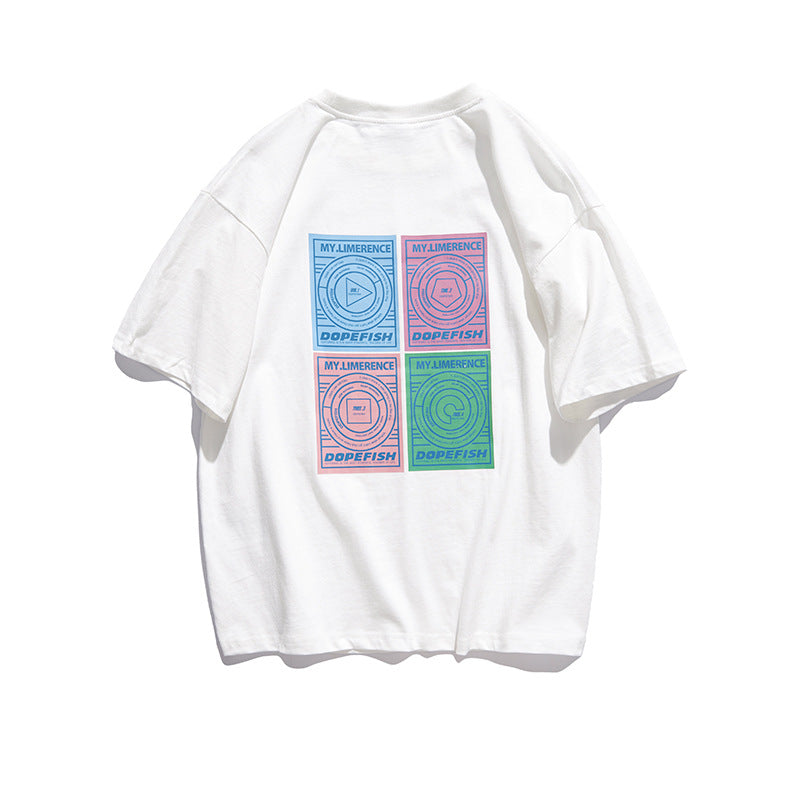 Men's T-shirt Cotton Short-Sleeved T-shirt Men's Loose Crew Neck Personality Printed Trendy Half-Sleeve