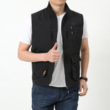 Men Utility Vest Work Zipper Tactical Work Vest Slim Pocket Jacket Spring and Autumn Men's Outdoor Leisure plus Size Vest
