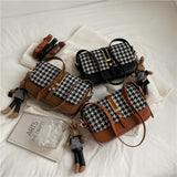The Teacher Tote Autumn and Winter Check Vintage Messenger Bag Niche Shoulder Underarm Woolen Small Square Bag