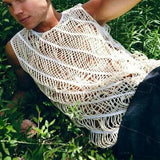 Transparent Shirt for Men Stretch Knitted Hollow Sexy Vest Men