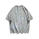 Men's T-shirt Summer Loose Hip Hop Graffiti Dinosaur Short-Sleeved T-shirt Men's Casual All-Match Short T round Neck