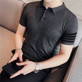 Men Polo Shirts Summer Casual Striped Lapel T-shirt
