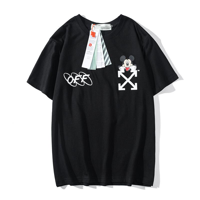 Off White Mickey Mouse Short Sleeve T shirt Cartoon Printed round Neck  Tshirt