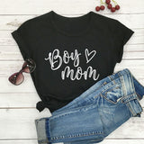 Boy Mama T Shirts Mother's Day Boy Mom Letter Heart Printing round Neck T-shirt