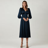 Vintage Empire Waist Dress Women's Spring Clothing Long Dress V-neck Retro Dress for Women