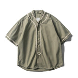 Varsity Jacket for Men Baseball Jackets Short Sleeve Shirt Men Spring Summer Trendy Contrast Baseball Casual Shirt