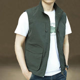 Men Utility Vest Work Zipper Tactical Work Vest Slim Pocket Jacket Vest Man Spring and Autumn Multi-Pocket Loose Vest Casual