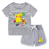 Children Pokemon Pikachu Tshirts & Shorts Casual Sports Sweat-Absorbent Suit Neutral