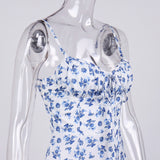 Women Summer Dresses Midi Dress Summer Women's Sexy Fashion Floral Pleated Suspender Dress Summer