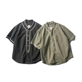 Varsity Jacket for Men Baseball Jackets Short Sleeve Shirt Men Spring Summer Trendy Contrast Baseball Casual Shirt