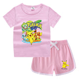 Children Pokemon Pikachu Tshirts & Shorts Casual Sports Sweat-Absorbent Suit Neutral