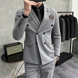 Seersucker Suit Business Wear Double Breasted Suit Three-Piece Suit