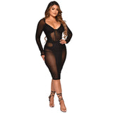 Kesha Black Dress Women's Fashion Sexy Mesh Stitching See-through Tied Dress