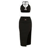 Women Top & Skirt 2 Piece Set Summer Backless Underwaist Sheath Skirt Suit