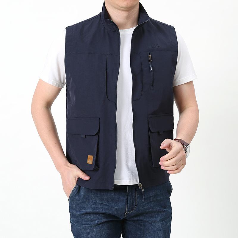 Men Utility Vest Work Zipper Tactical Work Vest Slim Pocket Jacket Vest Man Outdoor Leisure plus Size Workwear Loose Multi-Bag Jacket