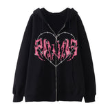 Skeleton Hoodie Winter Fleece Women's Long Sleeve Hoodie Heart-Shaped Clothes Printed Zipper