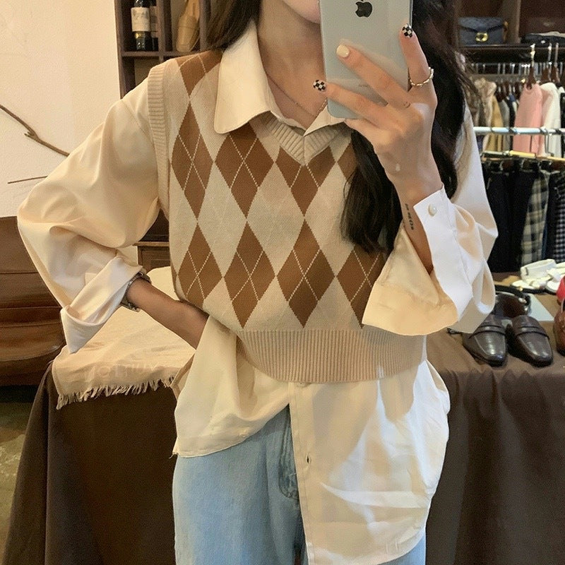 Preppy Aesthetic Outfits Vintage Knitted Vest Vest for Women Spring and Autumn