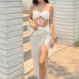 Women Top & Skirt 2 Piece Set Summer Vest Slit Skirt Casual Suit