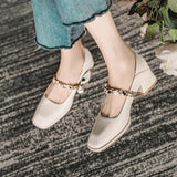 Nude Chunky Heel Mary Jane Shoes