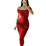 Nina Parker Dresses Elegant Elegant Dress Solid Color Pleated Slim Dress