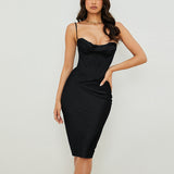Women Summer Dresses Midi Dress Sexy Women Clothing Satin Pleated Suspender Midi Dress