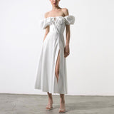 Women Summer Midi Dress Dresses Bubble Sleeve Solid Color Dress Summer
