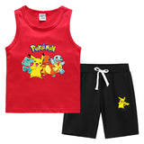 Children Pokemon Pikachu Tshirts & Shorts Vest Middle Pants Sports Casual Bottoming Shirt Two Pieces