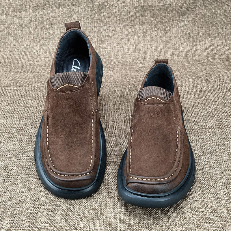 Loafers for Men Cleef Men's Shoes Casual Leather Shoes Men's Middle-Aged Matte Cowhide Slip-on Big Head Leather Shoes