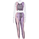Kesha Black Dress Sexy Mesh See-through Contrast Color Blouse and Pants Women