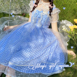 Gothic Lolita Harajuku Style Clothing Translucent Peter Pan Collar Short Sleeve Inner Plaid Lolita Dress