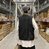 Men Utility Vest Work Zipper Tactical Work Vest Slim Pocket Jacket Tactical Vest Hip-Hop Fashion Vest Coat