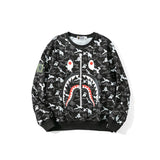 Shark Print Sweatshirts Digital Pixels Camouflage Pullover Sweater Men's and Women's round Neck Thin Coat