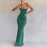 Bella Hadid Dress Fishbone Pleated Backless Suspender Fishtail Dress