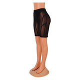 Kesha Black Dress Women's Fashion Sexy Tight Mesh See-through Stitching Shorts Cropped Pants