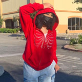 Skeleton Hoodie Autumn Sexy Loose Hooded Zipper Top