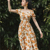 Women Cottagecore Dress Vintage Floral Dress Sweet Dress Long Dress