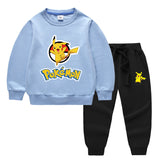 Children Pokemon Pikachu Hoodie & Pant Set Two-Piece Solid Color Baby Cotton Sweater Set