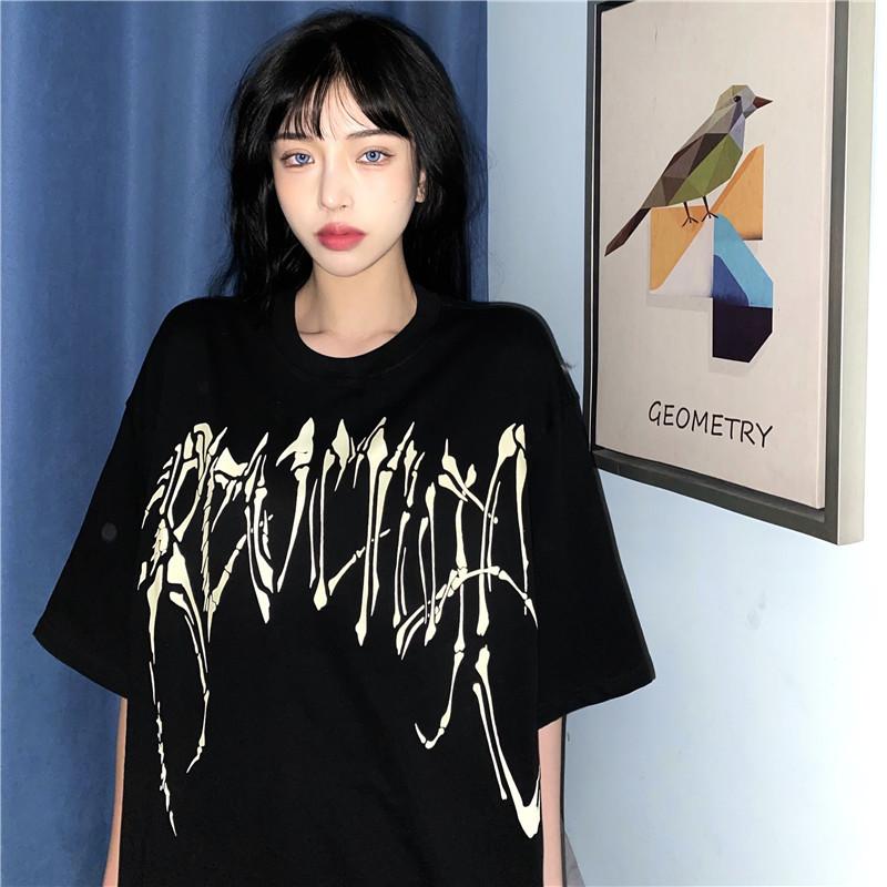 Revenge T Shirt Fashion Brand Revenge Style Skull Print Luminous High Street Short Sleeve T-shirt Men and Women
