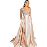 Mariah Carey See through Dress Sequined V-neck Long Sleeve Long Evening Gown