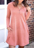 Work Dresses with Pockets Autumn and Winter Solid Color Casual Loose Long Sleeve Dress