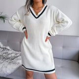 Sweater Dress Outfit With Tights 2 Piece Set V-neck Sweater Dress Knitted Dress