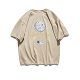 Summer Astronaut Moon Letter Print Short-Sleeve T-shirt Men's Loose Casual Trendy Top T