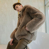 Beaver Coat Men's Men's Short Autumn and Winter Warm Men's Leather Coat Hooded Jacket