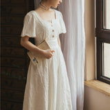 Women Cottagecore Dress Retro White Dress for First Love Summer