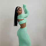Women Top & Skirt 2 Piece Set Autumn and Winter Vest round-Neck Long-Sleeved Dress Two-Piece Set