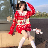 Gothic Lolita Harajuku Style Dressing Autumn Christmas Loose Outer Wear Red Cute Sweater