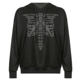 Skeleton Hoodie Summer Handsome Street Style Sternum Hot Drilling Hooded Pullover Long Sleeve Sweater