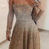 Semi Formal Dresses for Wedding Winter Shiny Long Sleeve Tube Top Dress